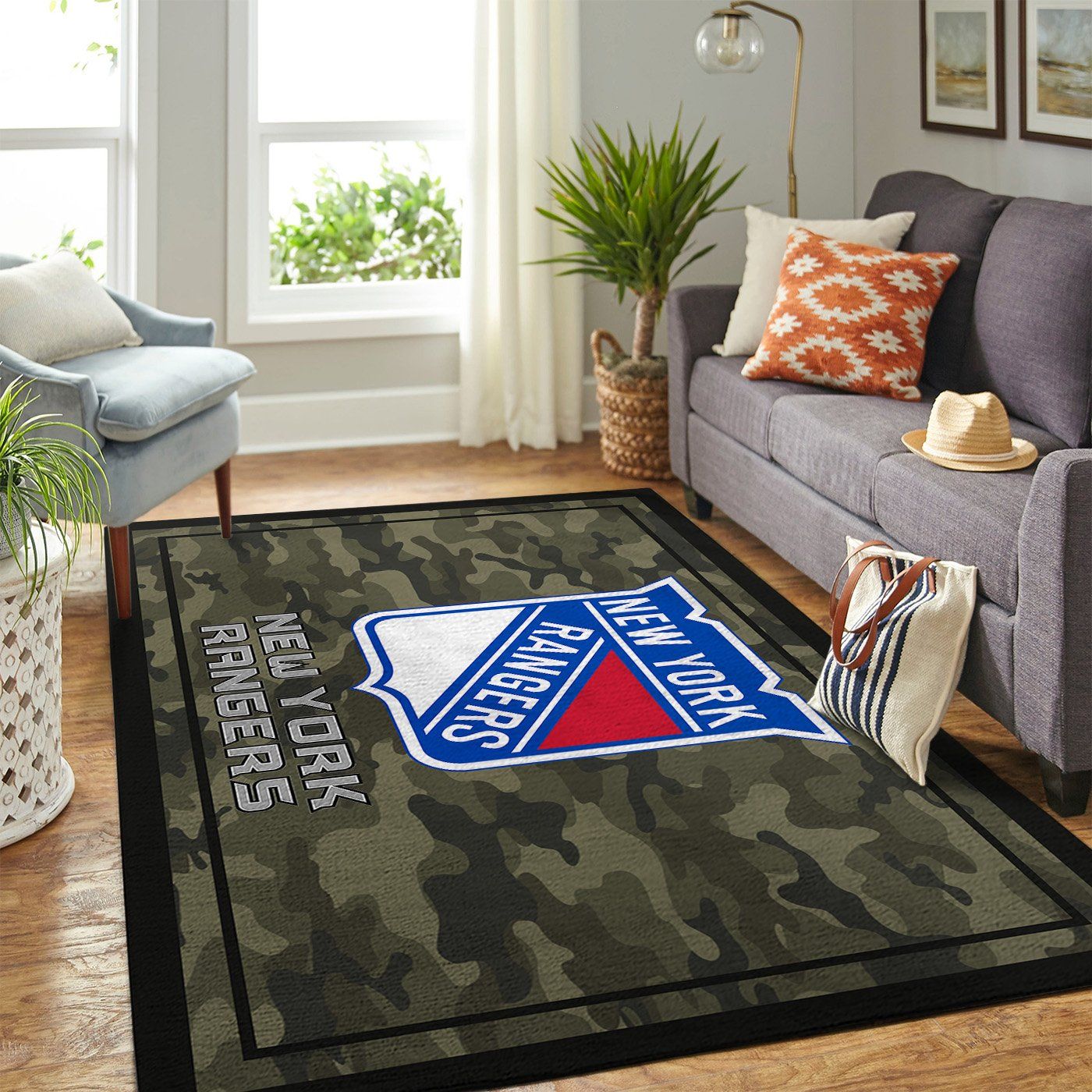 New York Rangers Nhl Team Logo Camo Style Nice Gift Home Decor Area Rug Rugs For Living Room