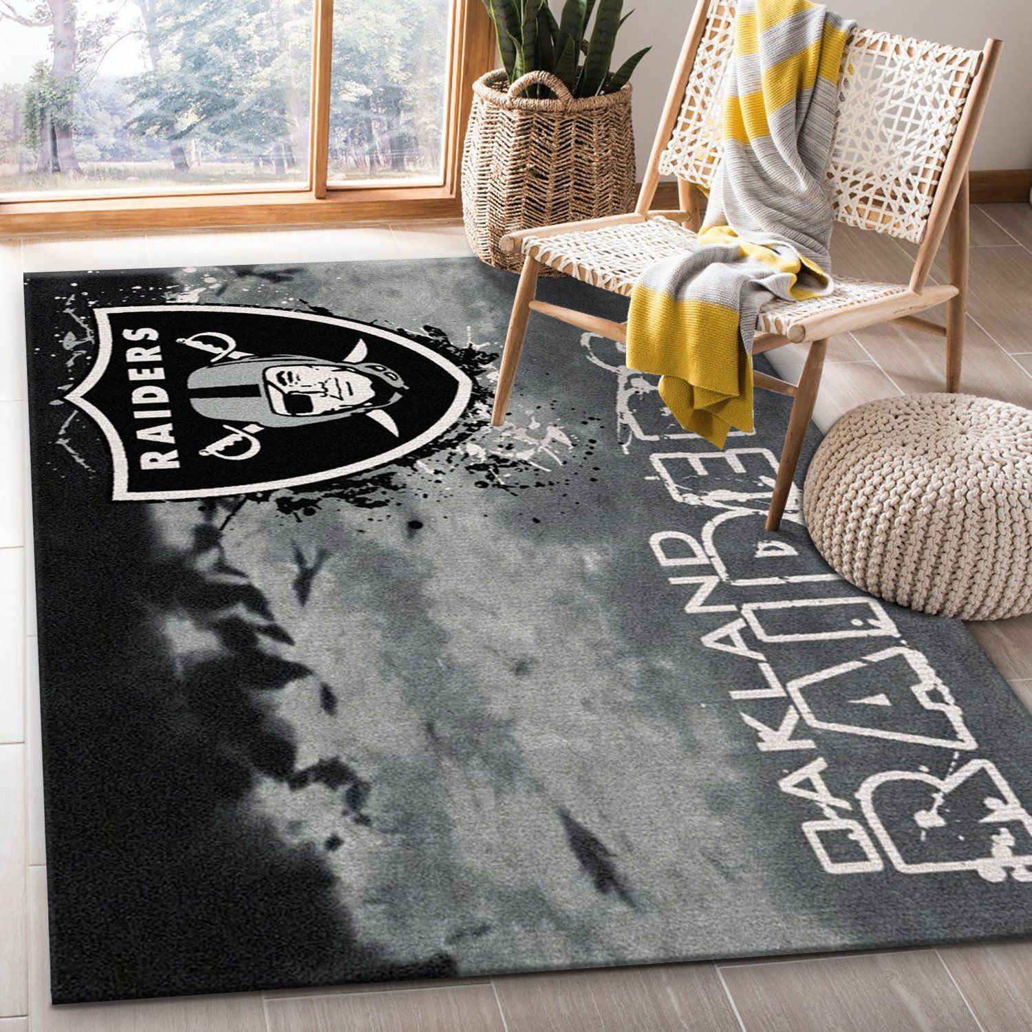 Oakland Raiders Fade Rug Nfl Team Area Rug, Bedroom Rug, Family Gift US Decor