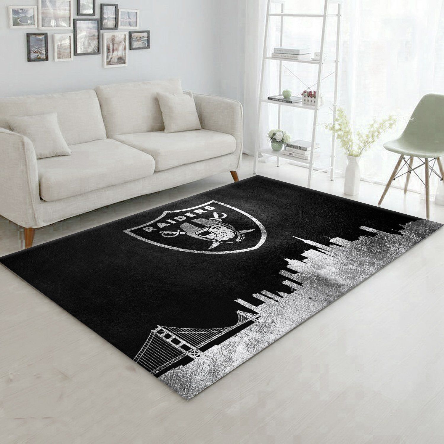 Oakland Raiders Skyline NFL Area Rug For Christmas, Living room and bedroom Rug, Family Gift US Decor