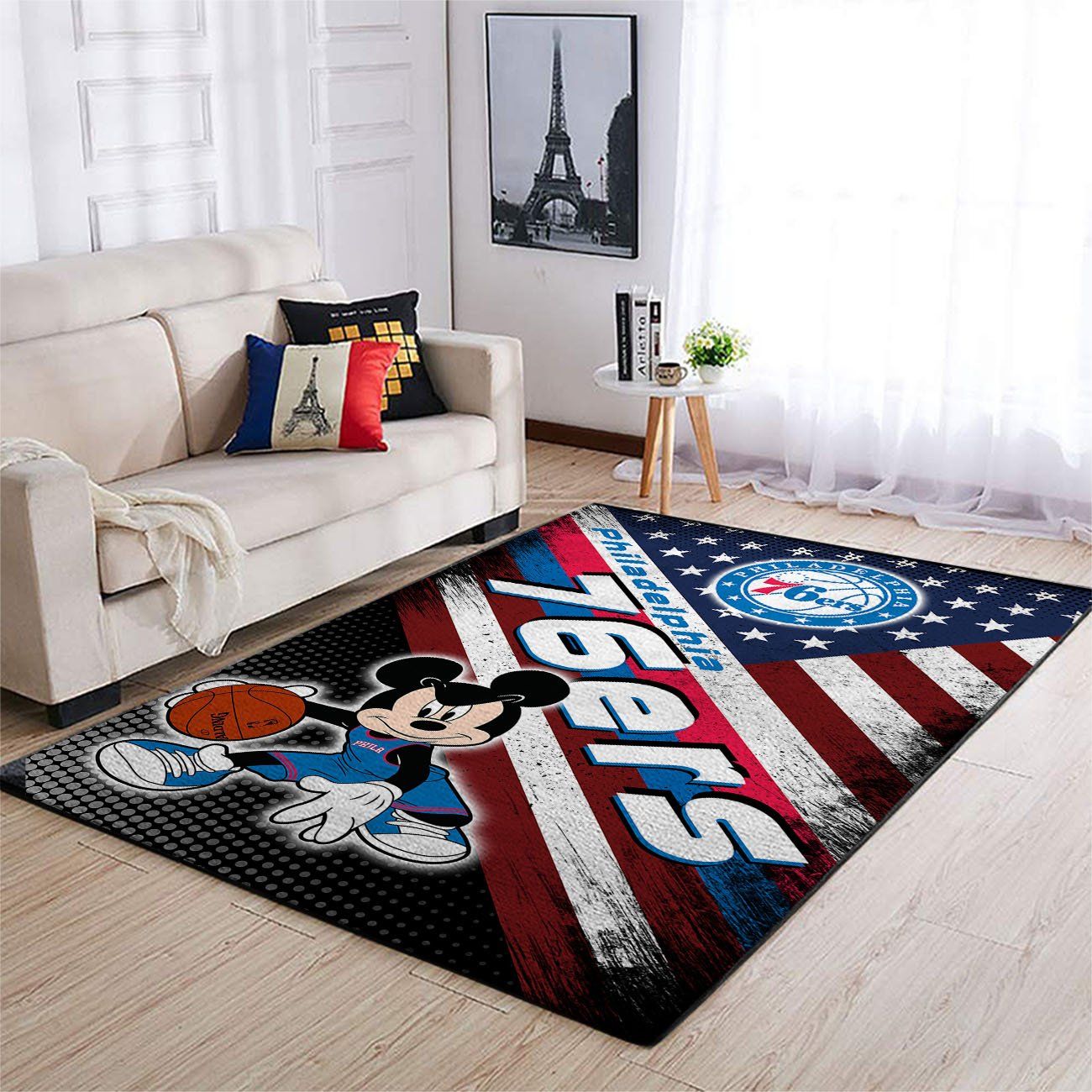 Philadelphia 76ers Nba Team Logo Mickey Us Style Nice Gift Home Decor Rectangle Area Rug