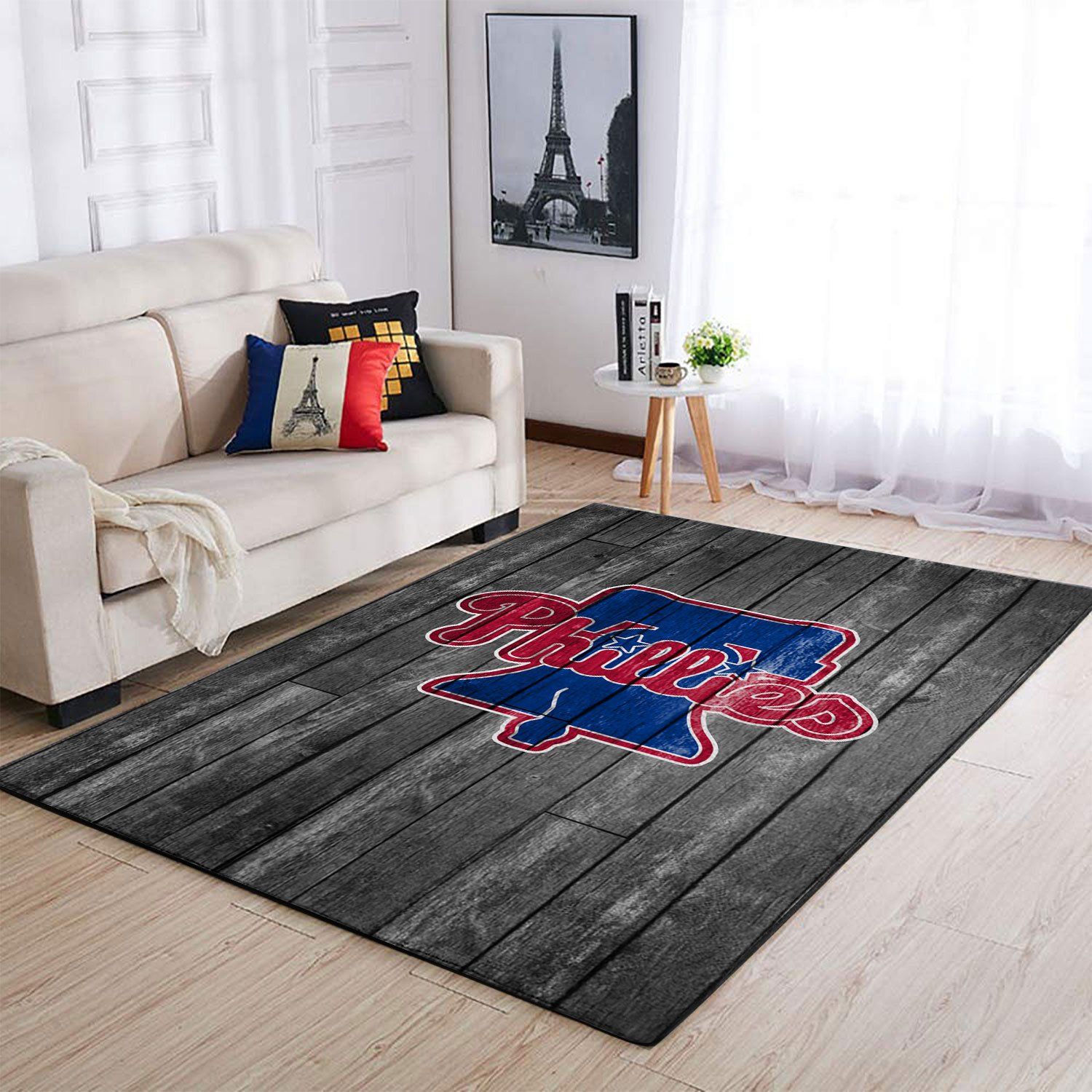 Philadelphia Phillies Mlb Team Logo Grey Wooden Style Style Nice Gift Home Decor Rectangle Area Rug