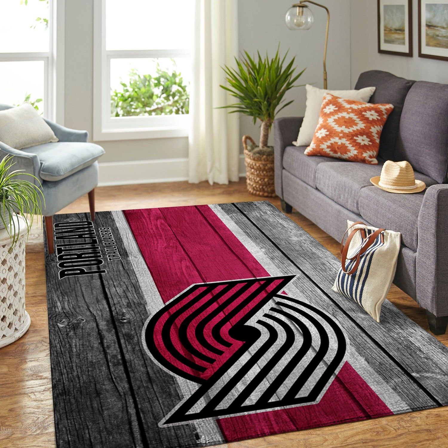 Portland Trailblazers Nba Team Logo Wooden Style Nice Gift Home Decor Rectangle Area Rug