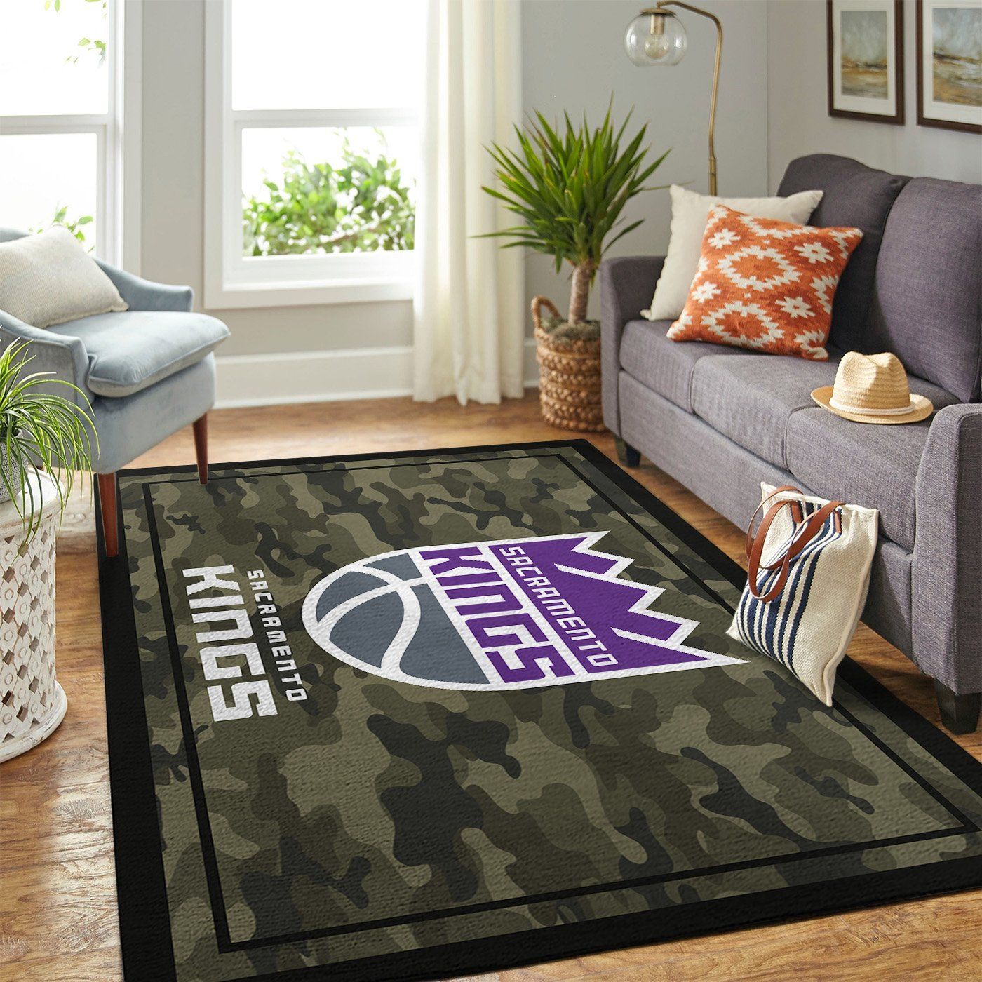 Sacramento Kings Nba Team Logo Camo Style Nice Gift Home Decor Area Rug Rugs For Living Room