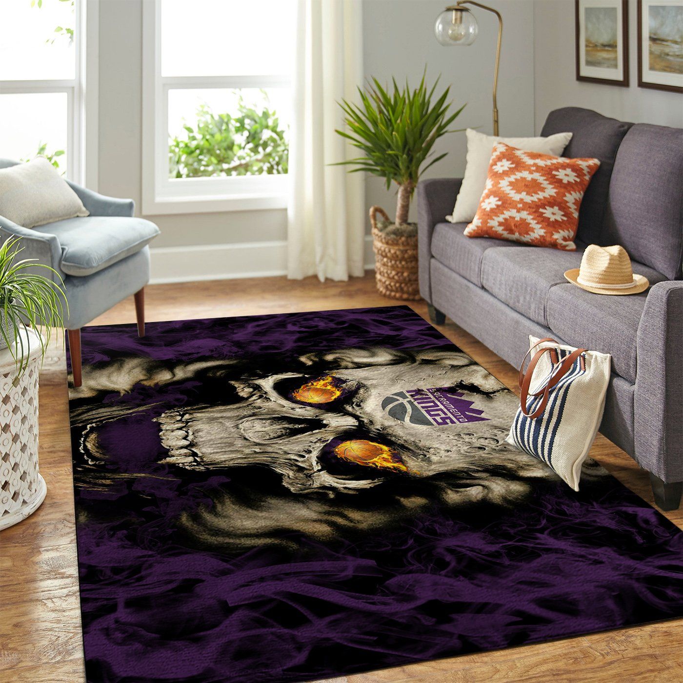 Sacramento Kings Nba Team Logo Skull Style Nice Gift Home Decor Area Rug Rugs For Living Room