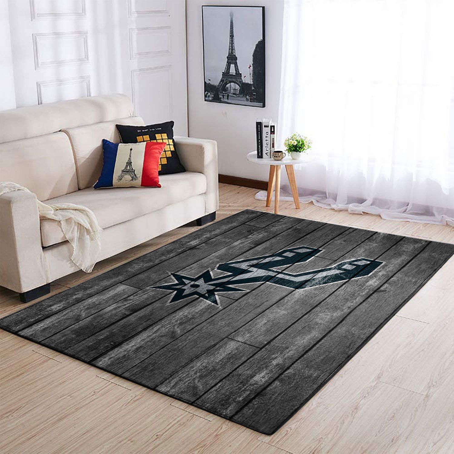 San Antonio Spurs Nba Team Logo Grey Wooden Style Nice Gift Home Decor Rectangle Area Rug