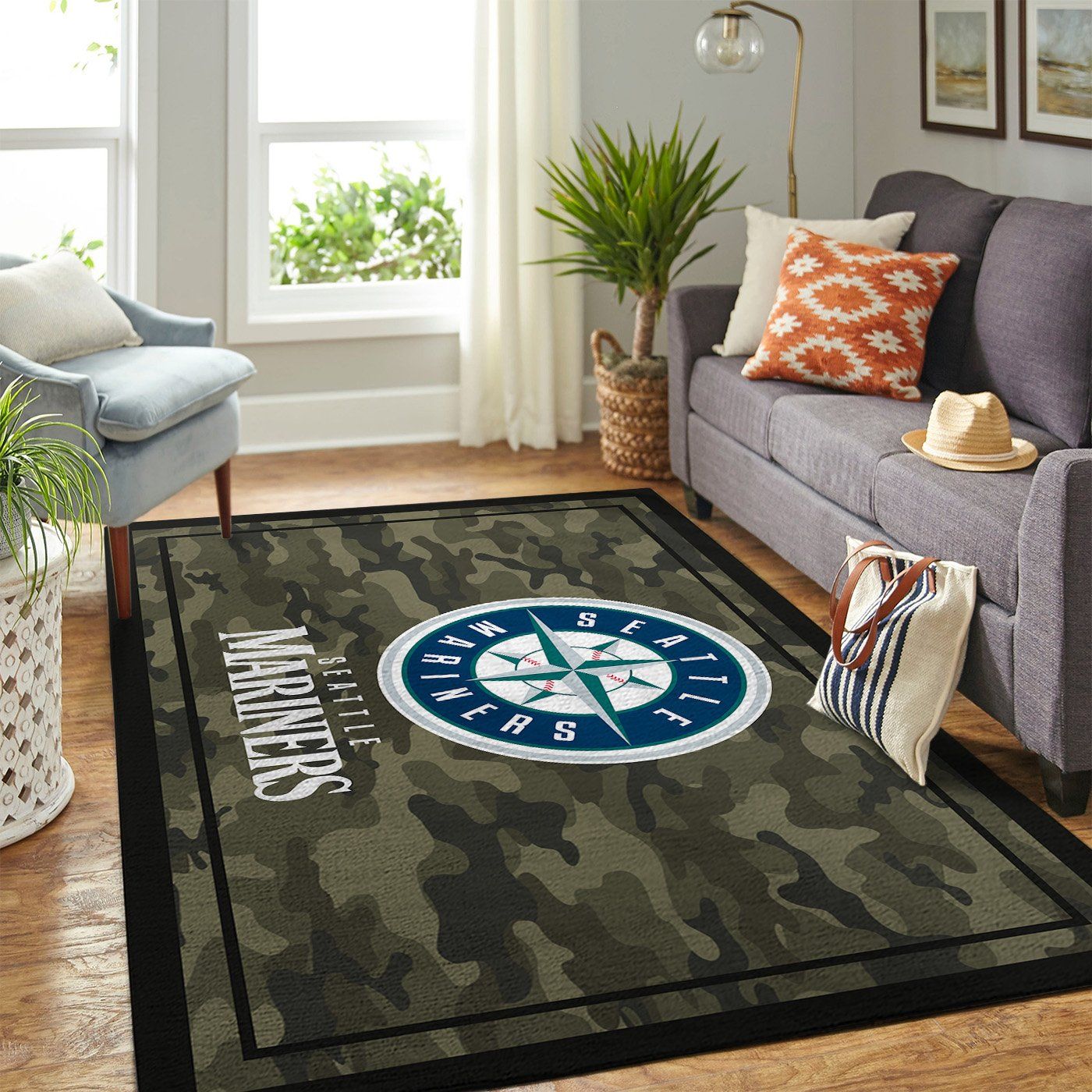 Seattle Mariners Mlb Team Logo Camo Style Nice Gift Home Decor Rectangle Area Rug