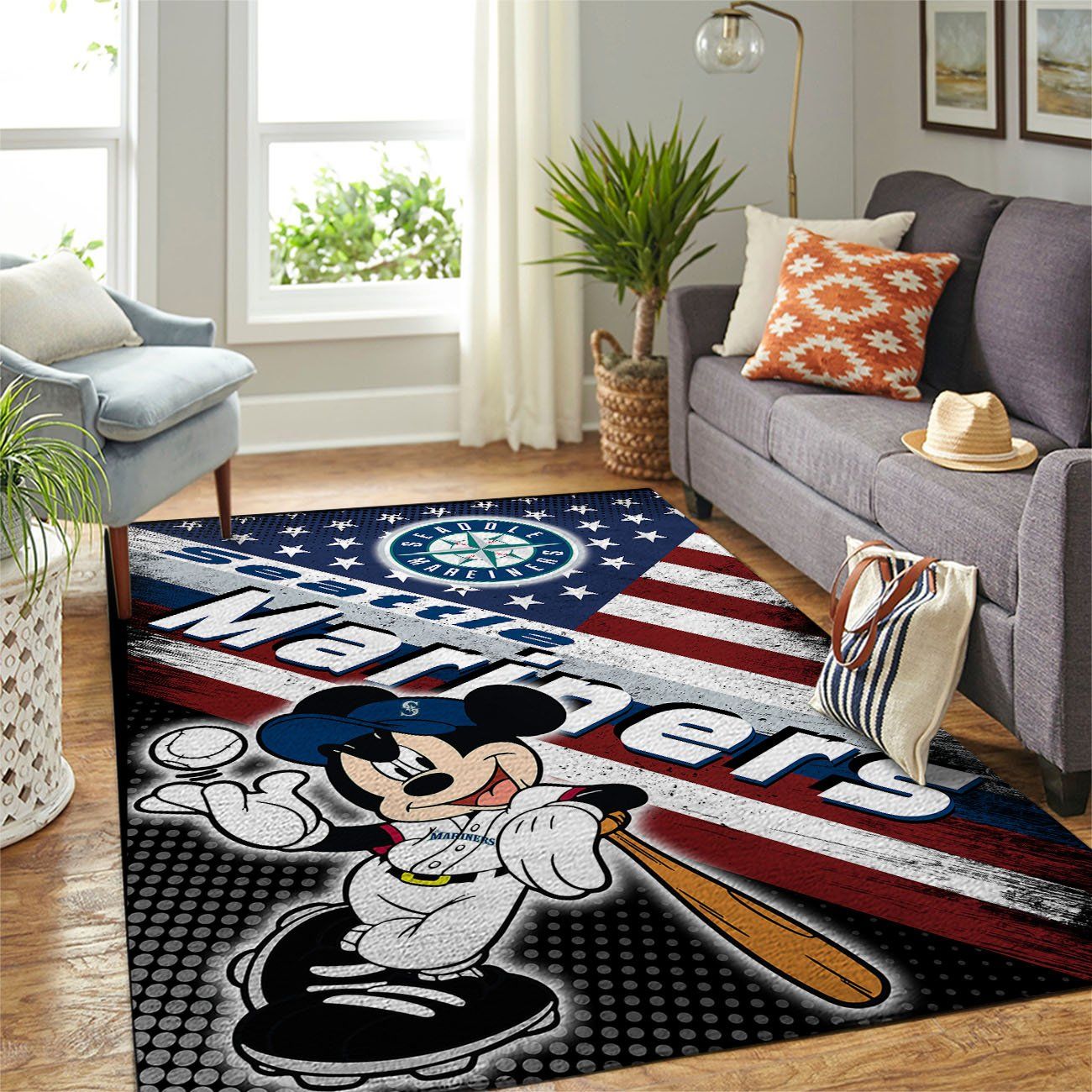 Seattle Mariners Mlb Team Logo Mickey Us Style Nice Gift Home Decor Rectangle Area Rug