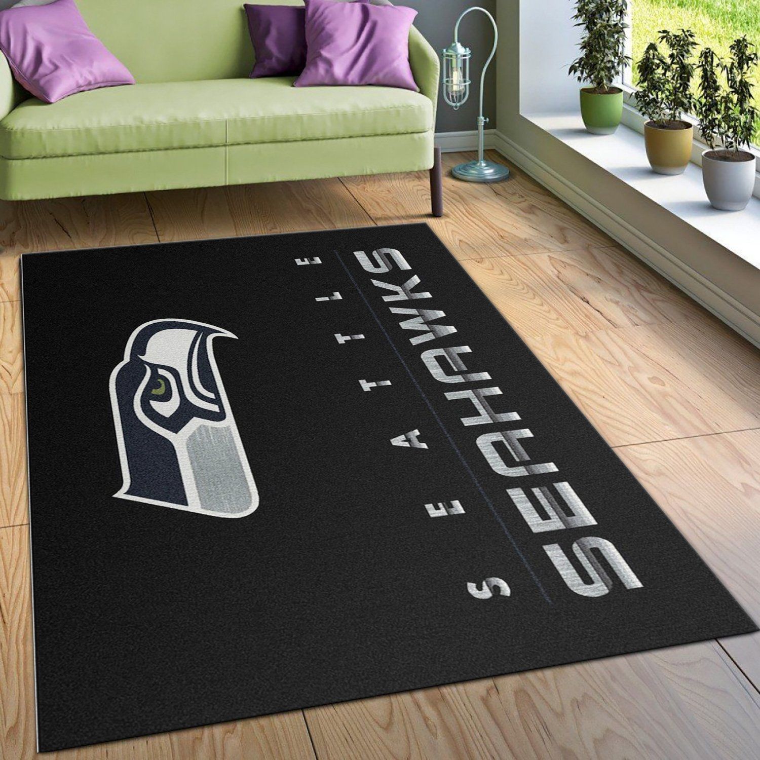 Seattle Seahawks Imperial Chrome Rug NFL Area Rug For Christmas, Living Room Rug, Family Gift US Decor