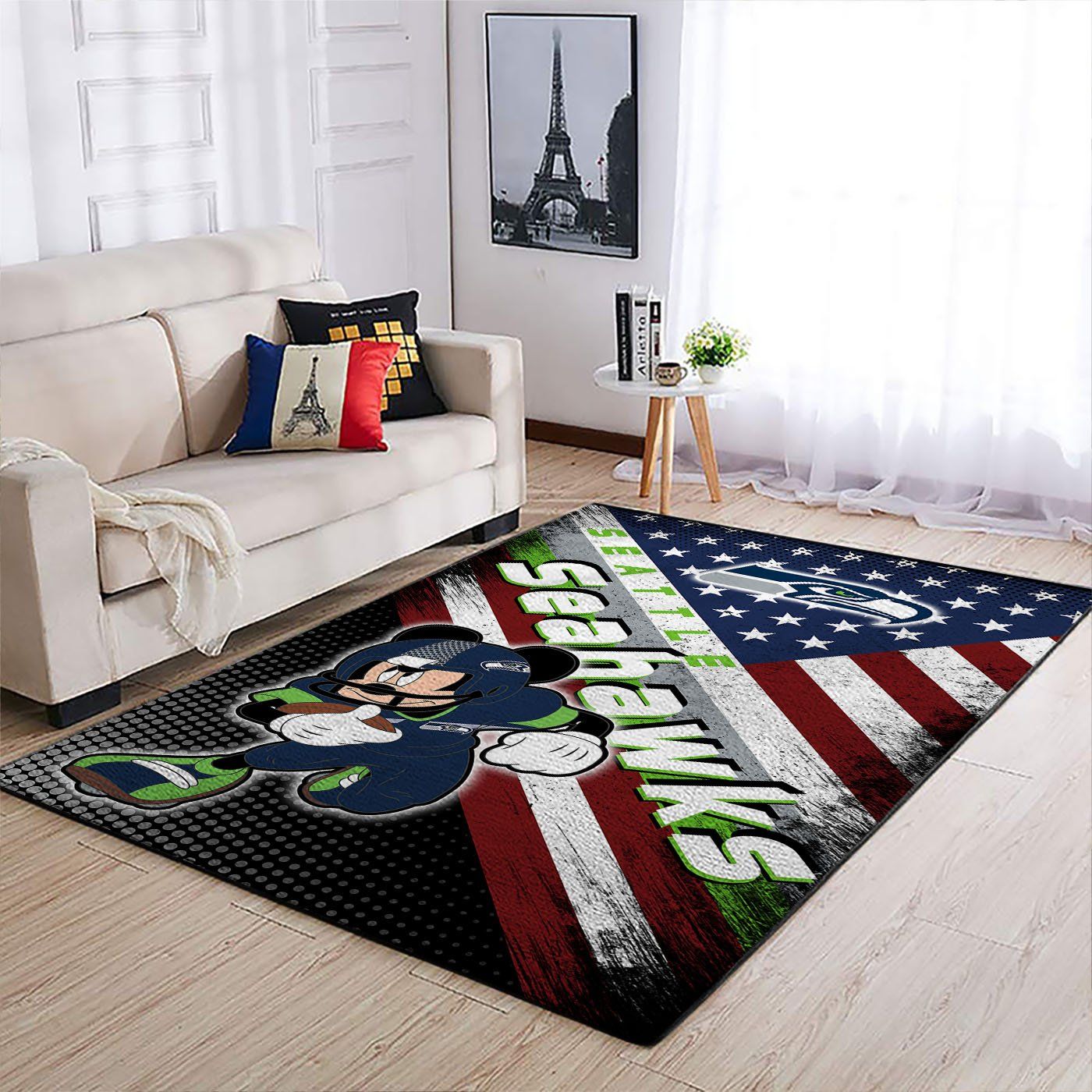 Seattle Seahawks Nfl Team Logo Mickey Us Style Nice Gift Home Decor Rectangle Area Rug