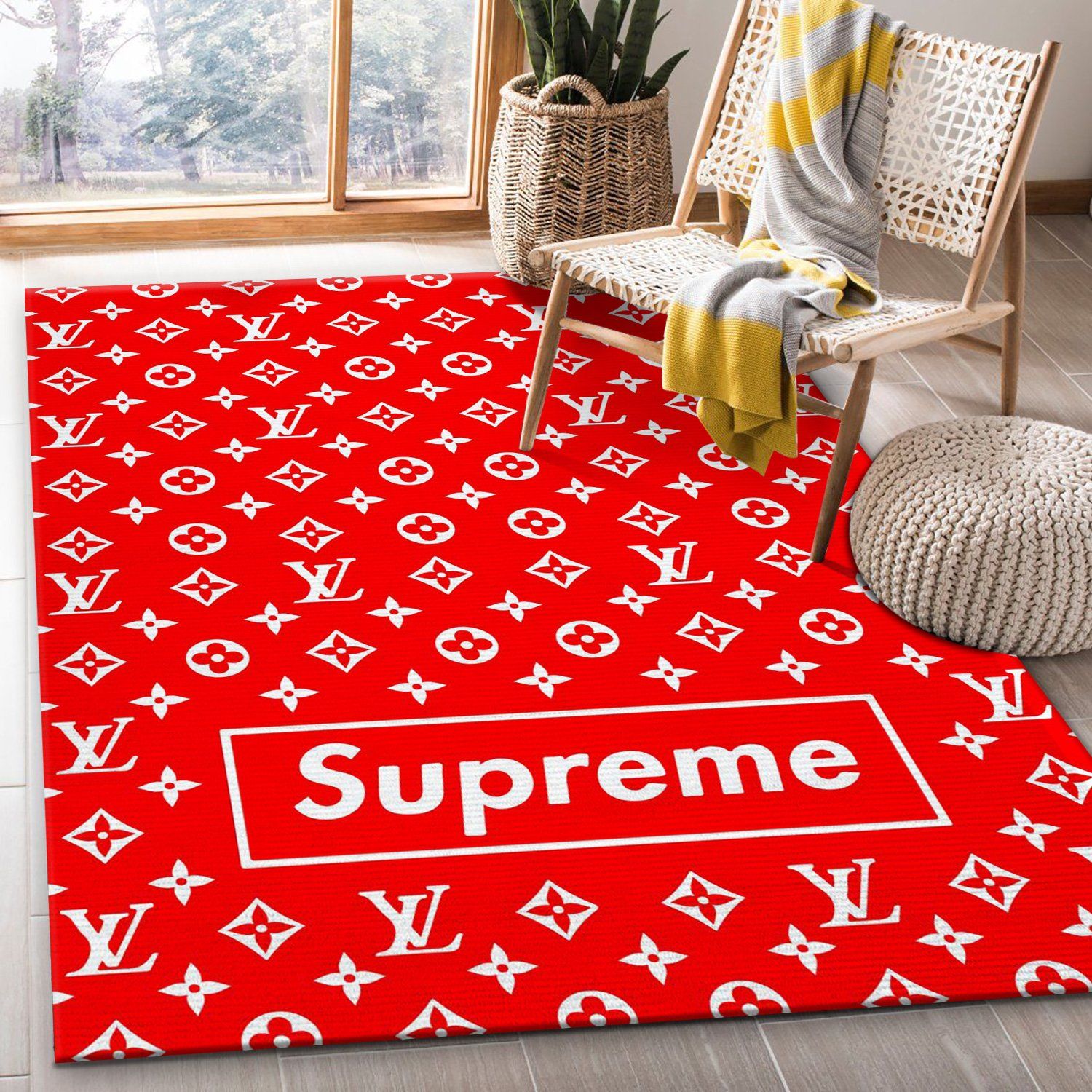 Supreme Lv Red Area Rug Living Room Rug Christmas Gift US Decor