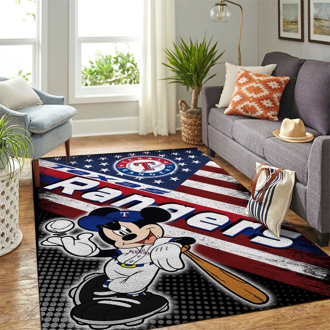 Texas Rangers Mlb Team Logo Mickey Us Style Nice Gift Home Decor Rectangle Area Rug