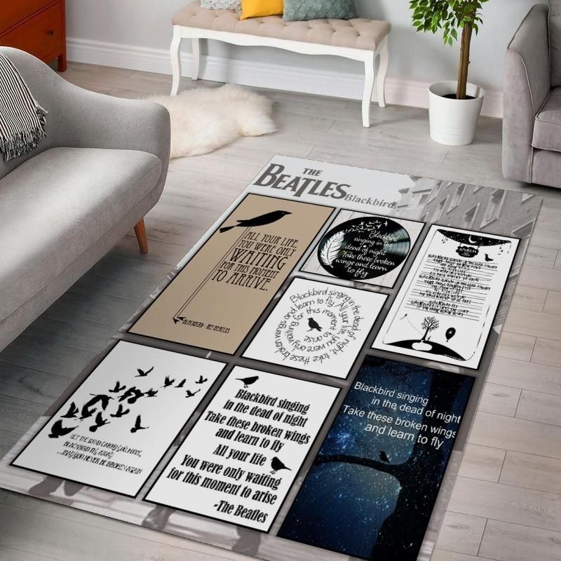 The Beatles Blackbird Singing Living Rooms Area Rug Carpet, Bedroom, US Gift Decor