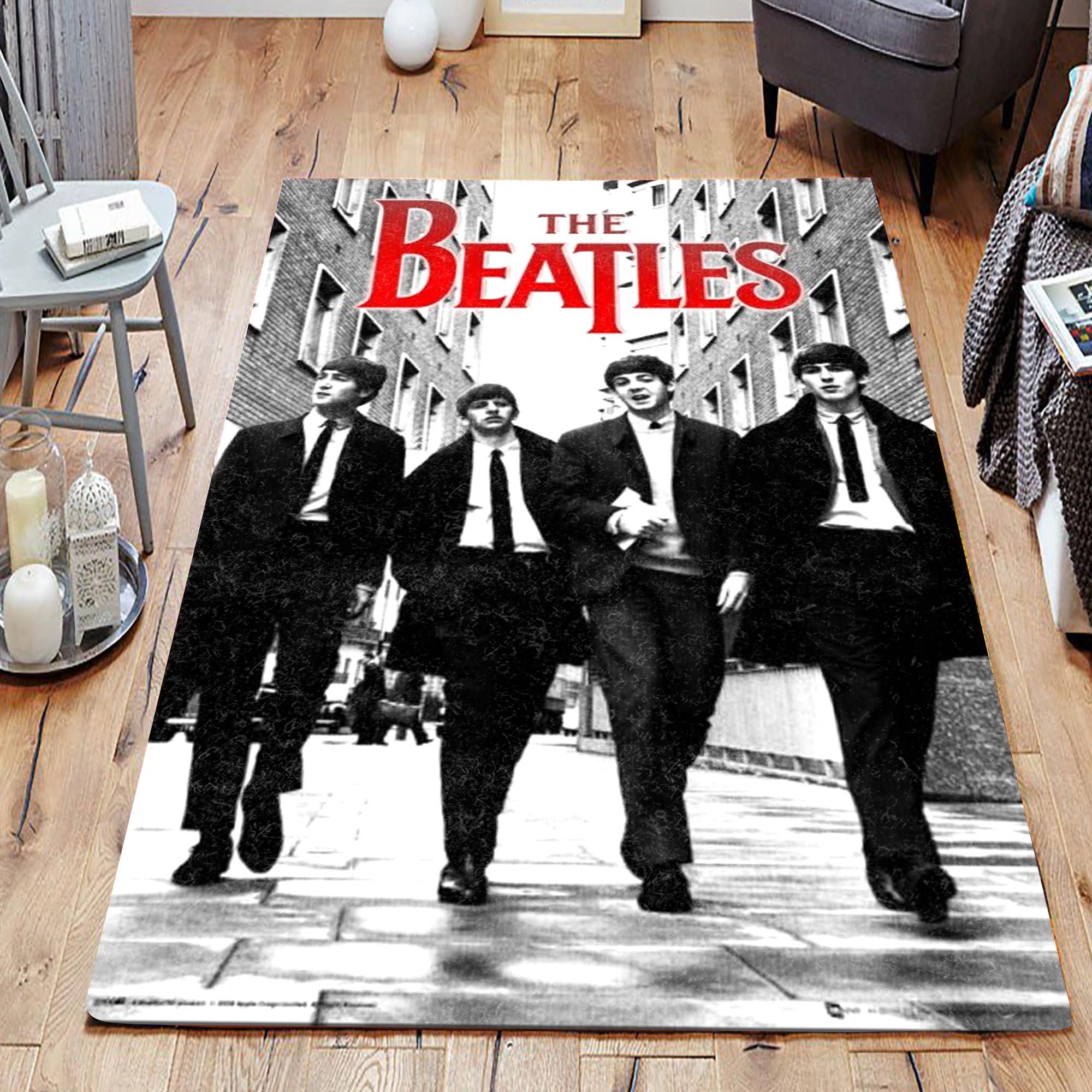 The Beatles In Black And White Suits Full Body Vintage Living Room Area Rug, Living Room Rug, Christmas Gift US Decor