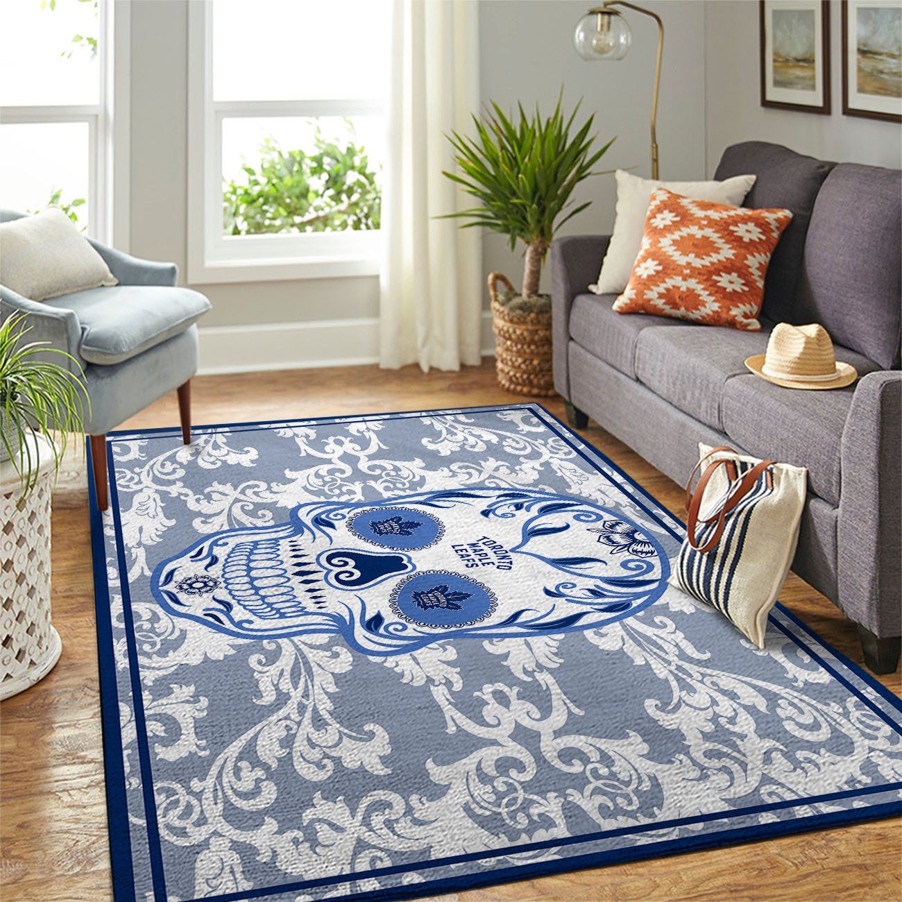 Toronto Maple Leafs Nhl Team Logo Skull Flower Style Nice Gift Home Decor Rectangle Area Rug