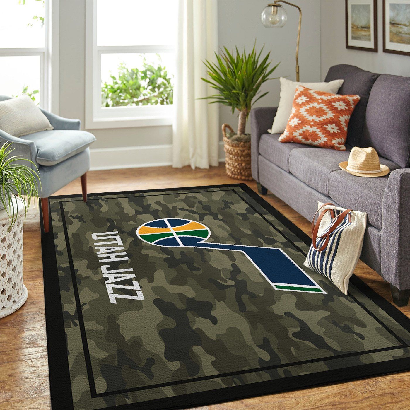 Utah Jazz Nba Team Logo Camo Style Nice Gift Home Decor Area Rug Rugs For Living Room