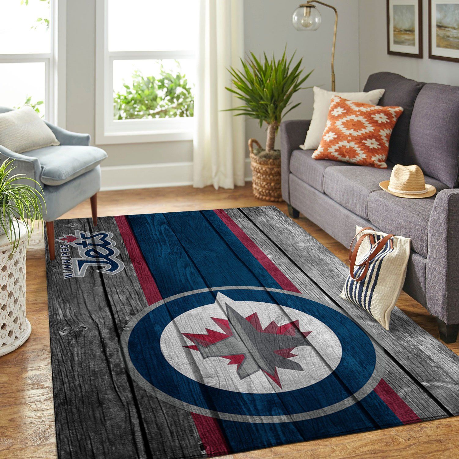 Winnipeg Jets Nhl Team Logo Wooden Style Nice Gift Home Decor Rectangle Area Rug