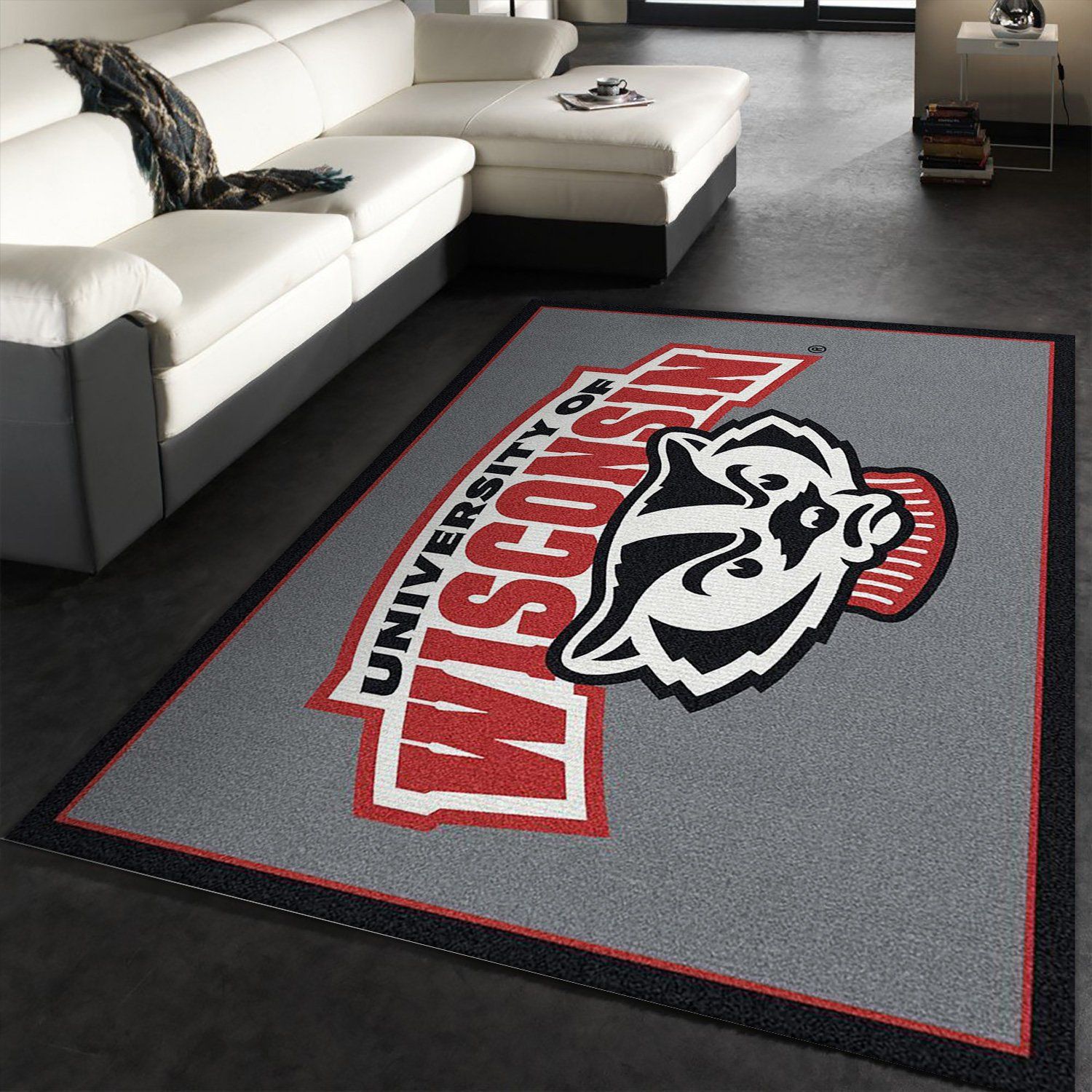 Wisconsin University Team Spirit Rug NCAA Area Rug, Living Room Rug, Floor Decor Home Decor