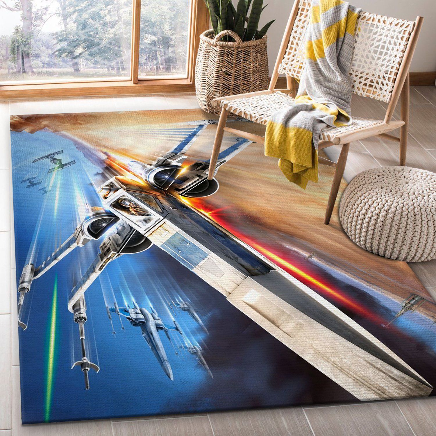 X Wing Star War Battle Zone Area Rug, Living Room Rug, Christmas Gift US Decor