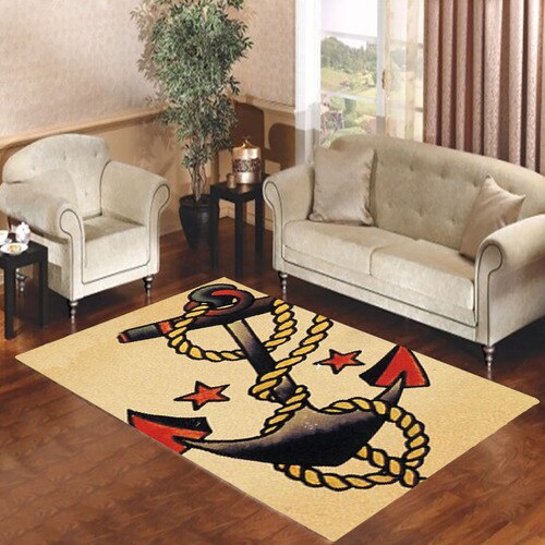 Anchor Tattoo Style Sailor Pirate Living room carpet rugs