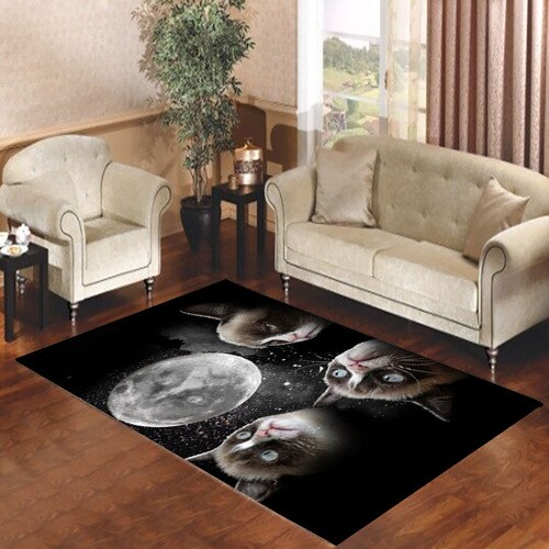 Black Grumpy Cat like a moon Living room carpet rugs