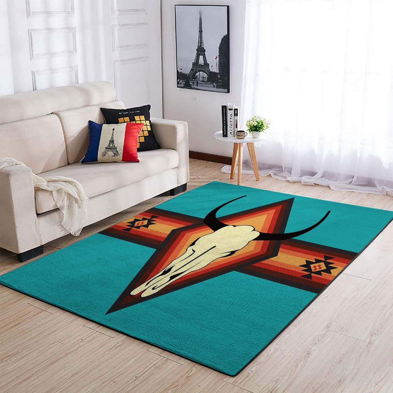 Blue Bison Native American Area Rug Carpet