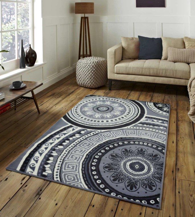 Circle Pattern Grey Rug Carpet