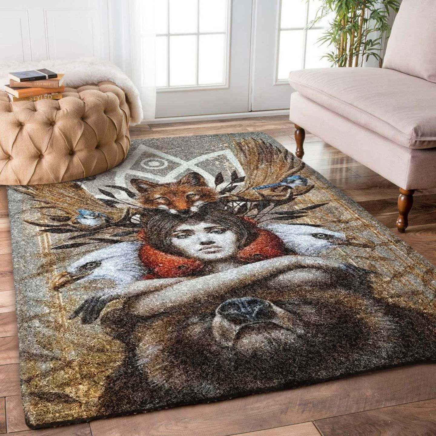 Native American And Wild Animals Carpet