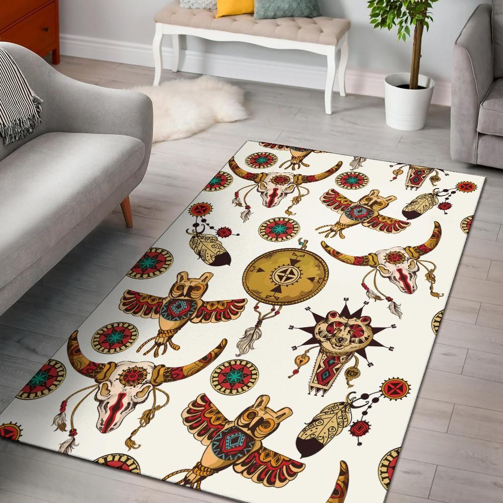 Owl Bison Pattern Native American Area Rug Carpet