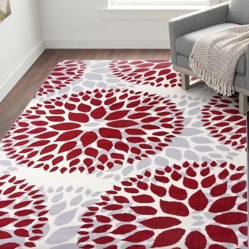 Red Beaudette Floral Rug Carpet