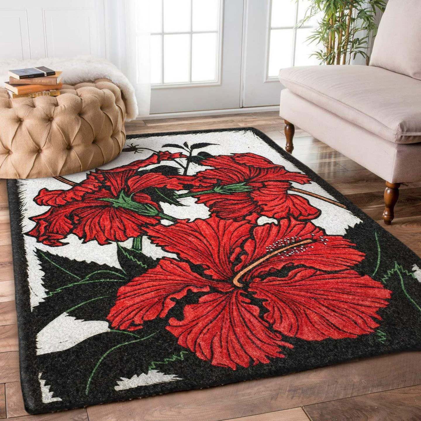 Red Hibiscus Rug Carpet