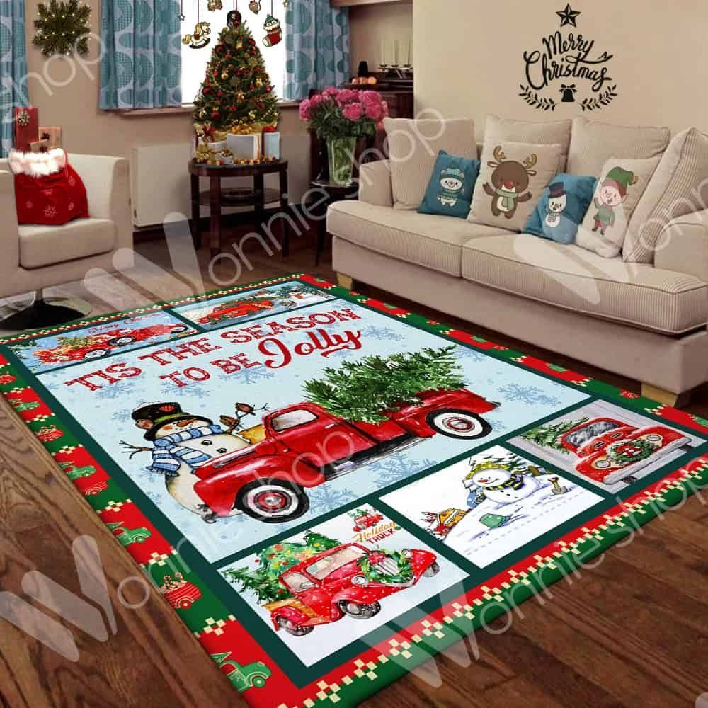 Red Truck Christmas Rug Carpet