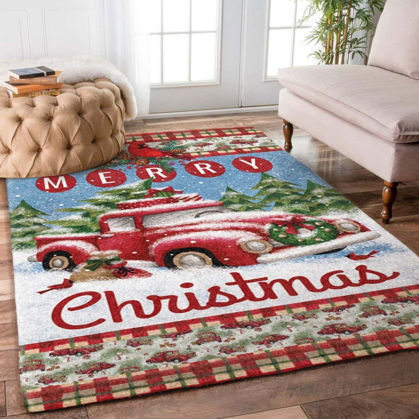 Red Truck Christmas Rug Carpet