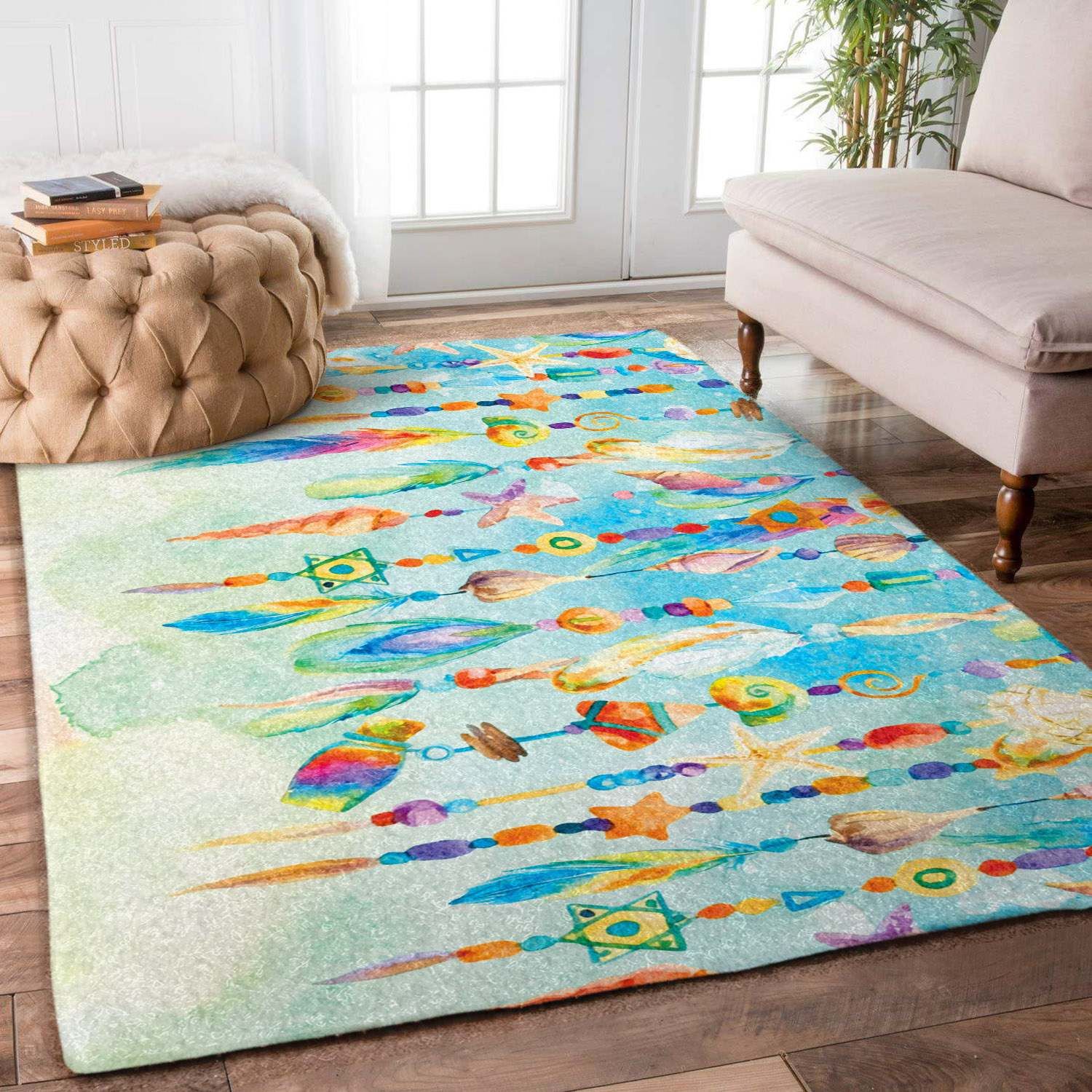 Akumal Ocean Sea Turtle Hand Hooked Indoor Outdoor Rugs by