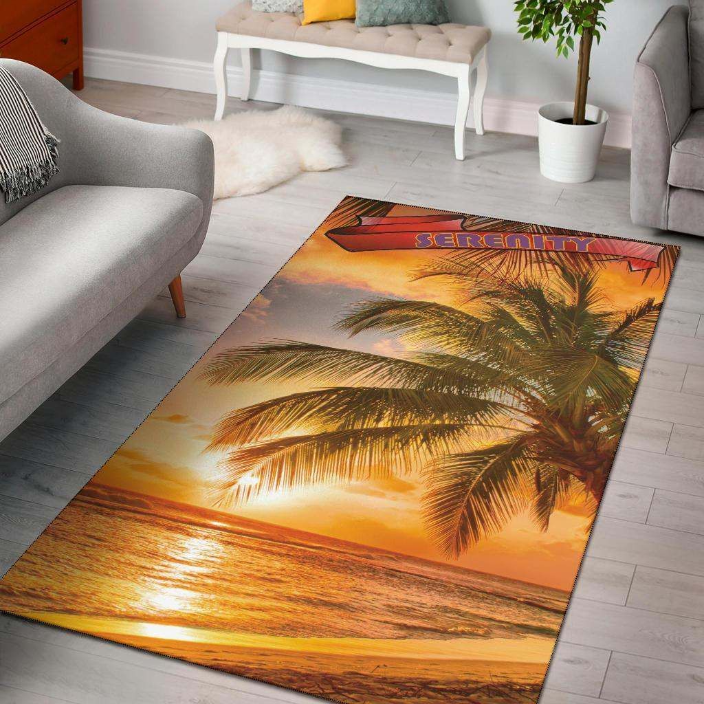 Serenity Sunset Palm Tree Beach Area Rug Carpet Carpets