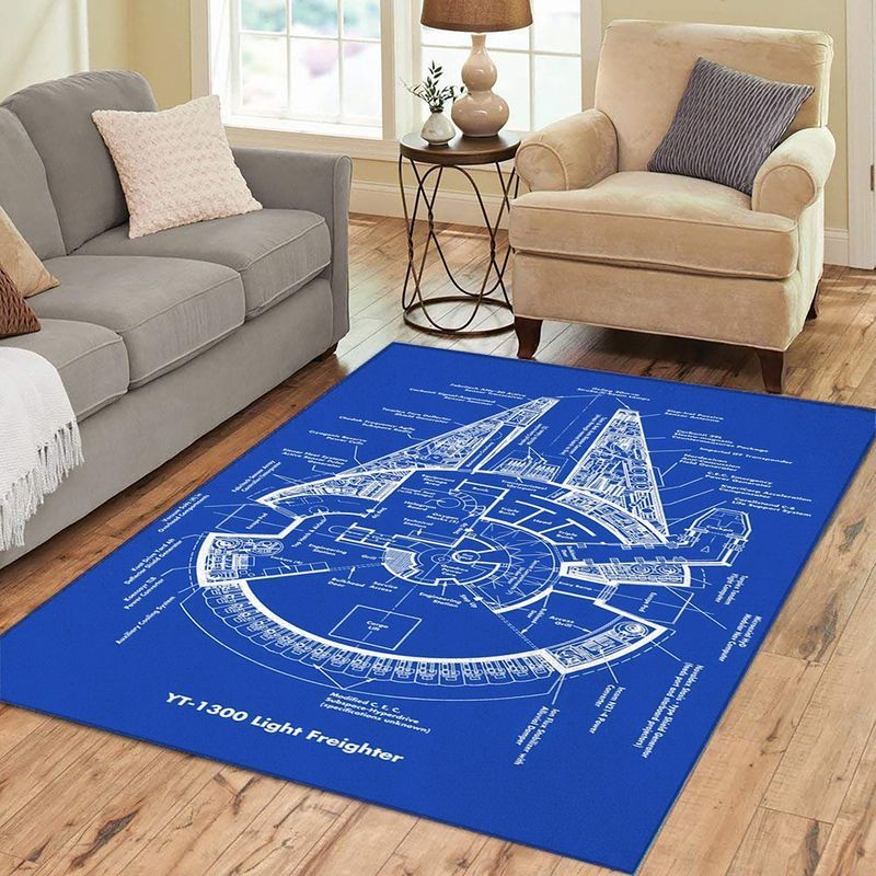 The Millenium Falcon Blueprints Rectangle Rug Carpet