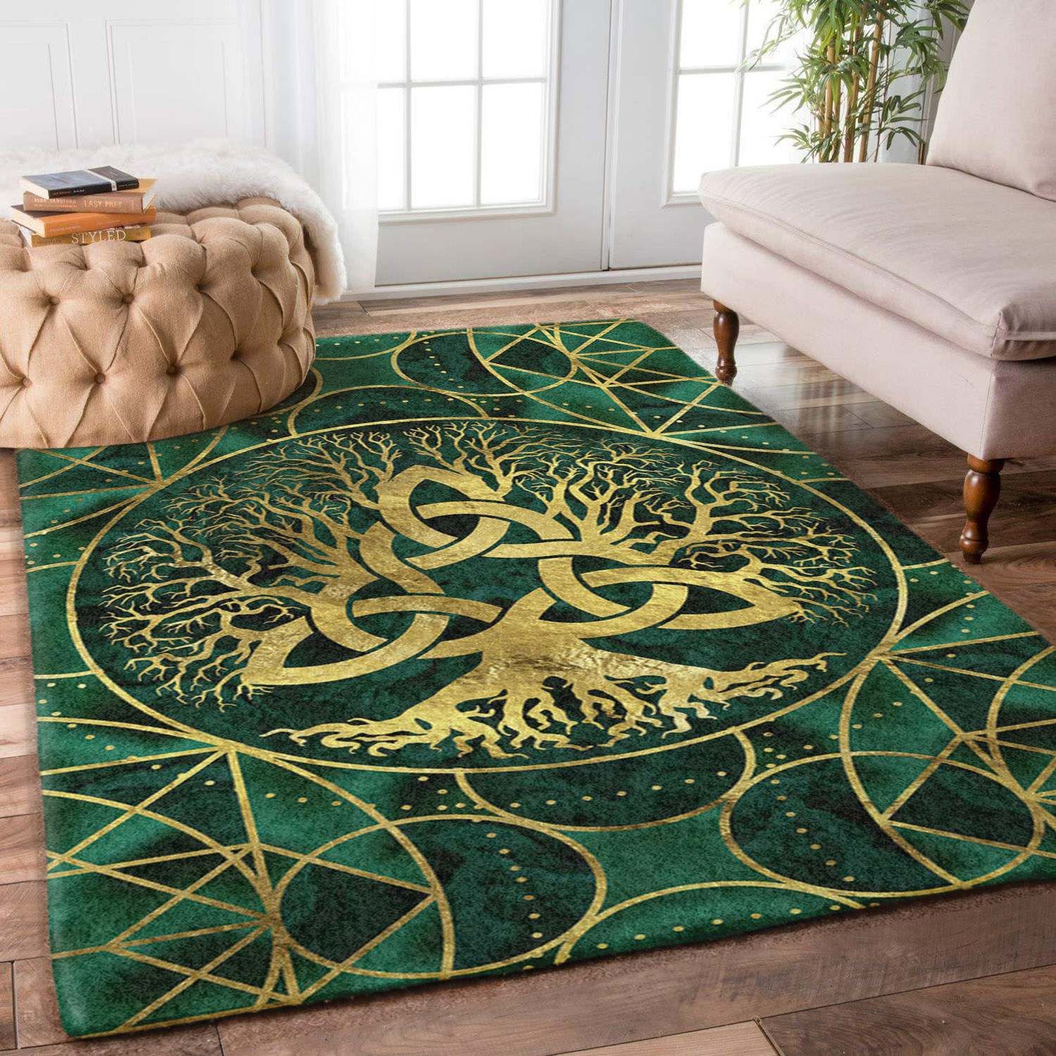 Tree Of Life With Triquetra Malachite Rug Carpet