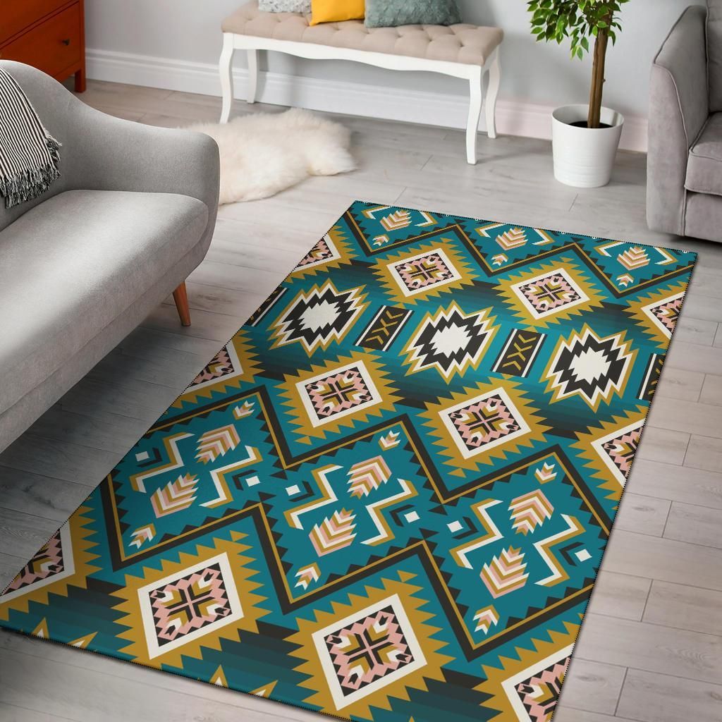 Turquoise Blue Color Native Ameican Design Area Rug Carpet