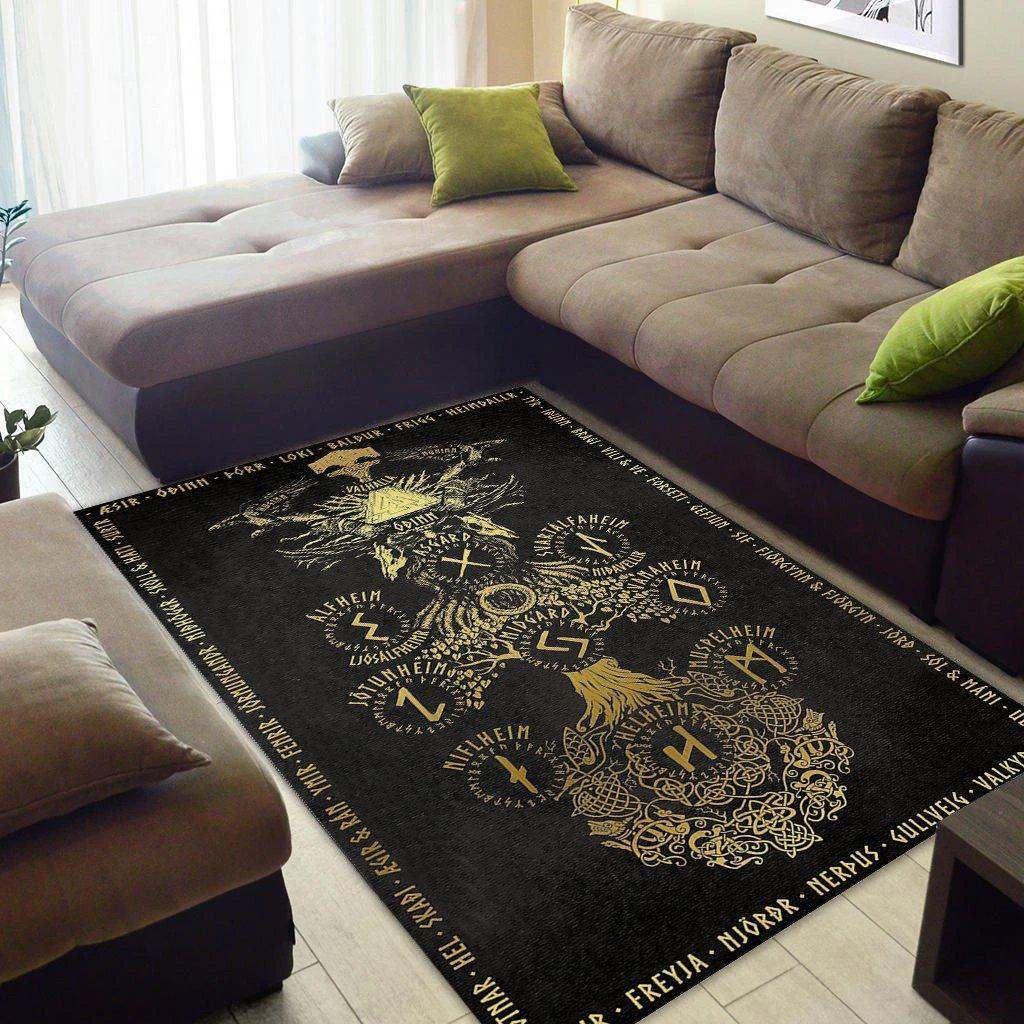 Yggdrasil Norse Mythology Gold Area Rug Carpet