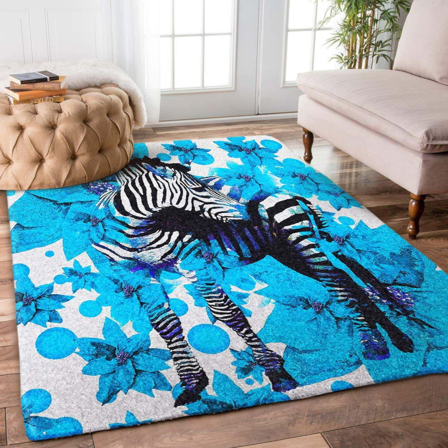 Zebra Blue Floral Rug Carpet