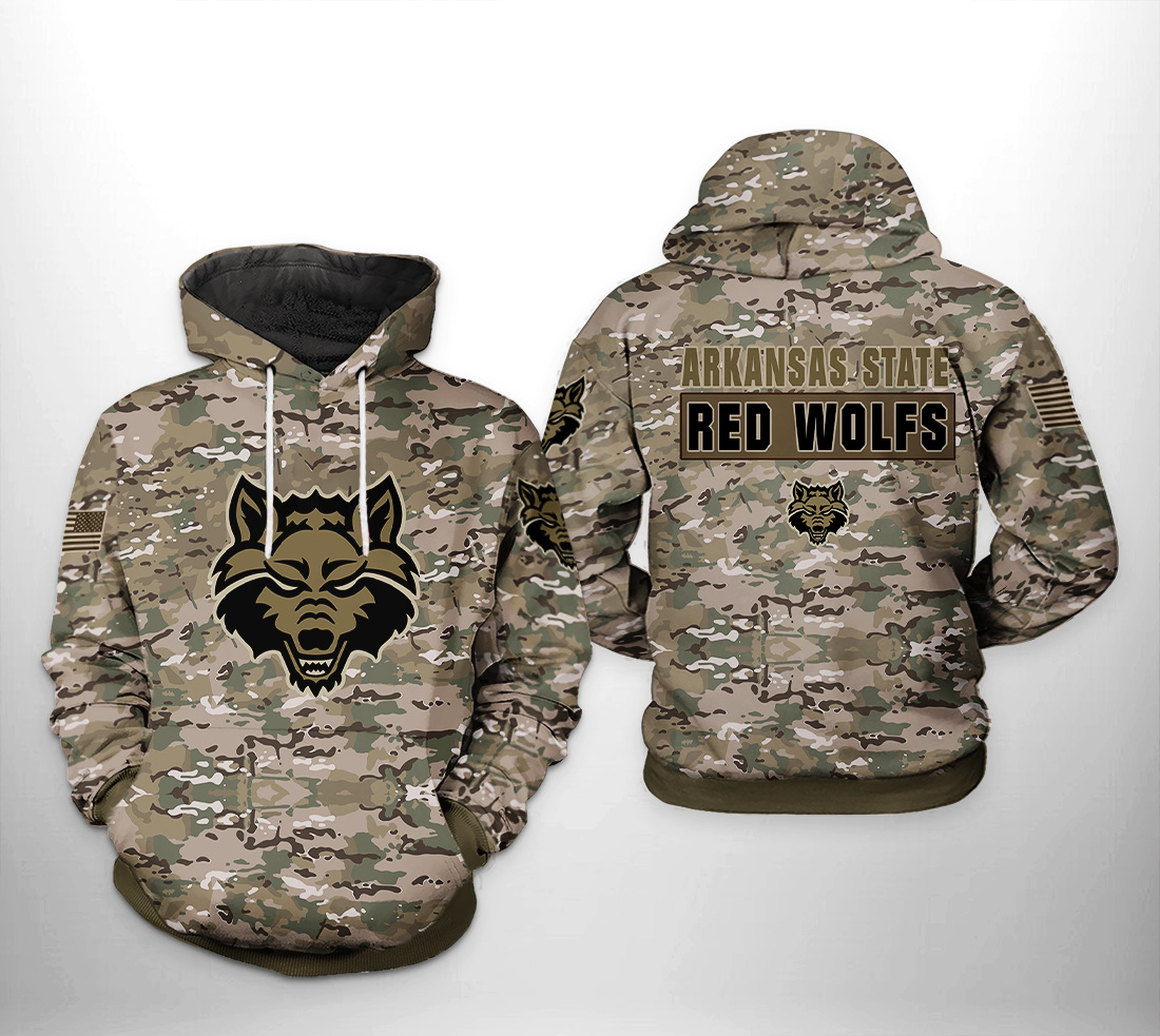 Arkansas State Red Wolfs NCAA Camo Veteran 3D Printed Hoodie/Zipper Hoodie