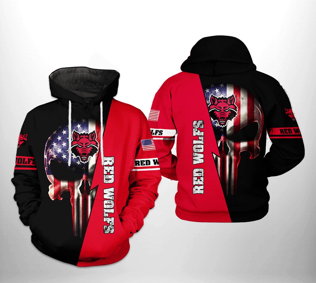 Arkansas State Red Wolfs NCAA US Flag Skull 3D Printed Hoodie/Zipper Hoodie