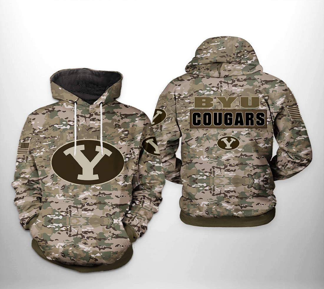 BYU Cougars NCAA Camo Veteran 3D Printed Hoodie/Zipper Hoodie