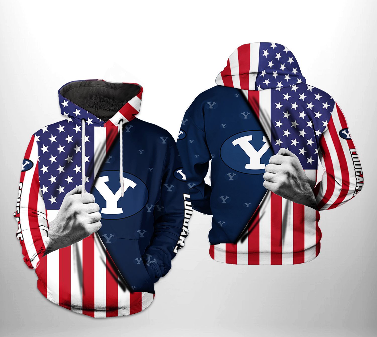 BYU Cougars NCAA US FLag 3D Printed Hoodie/Zipper Hoodie