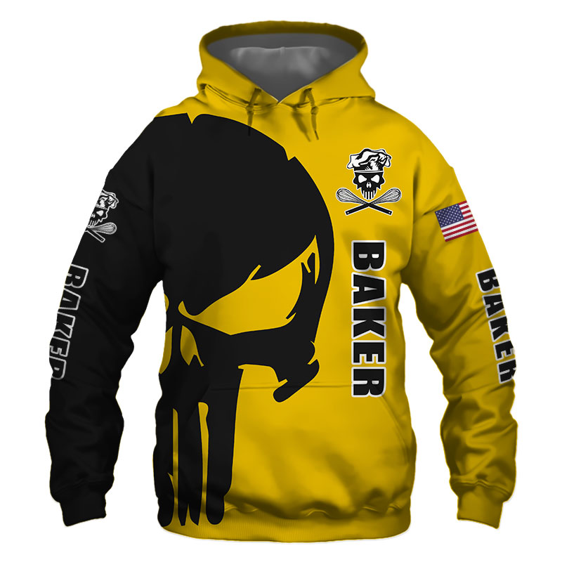 Baker Punisher Skull US Flag Black Yellow 3D Printed Hoodie/Zipper Hoodie