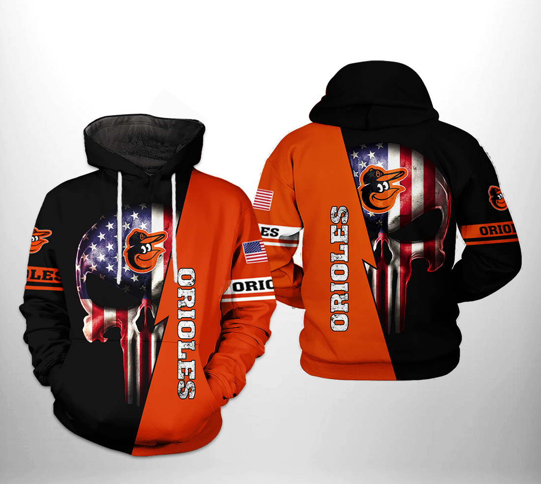 Baltimore Orioles MLB US Flag Skull 3D Printed Hoodie/Zipper Hoodie