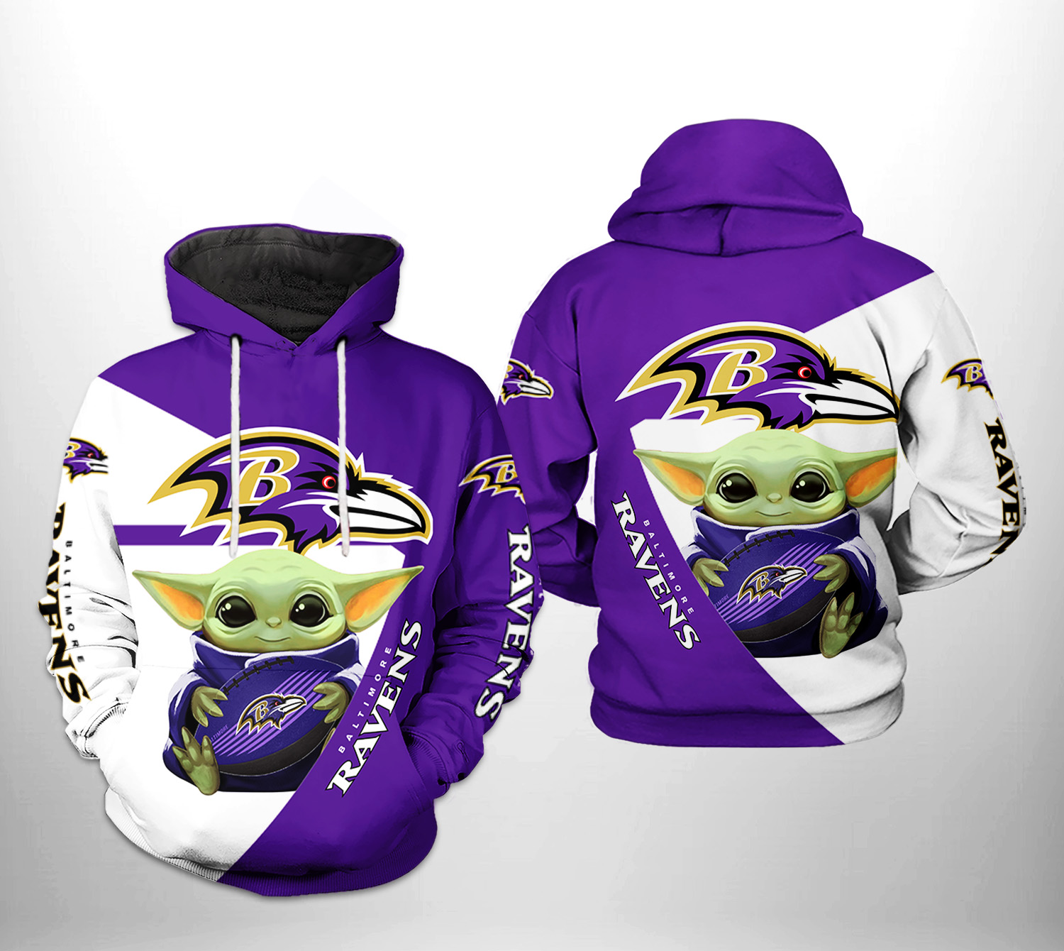 NFL Team Baltimore Ravens 3D Baby Yoda Bomber Jacket