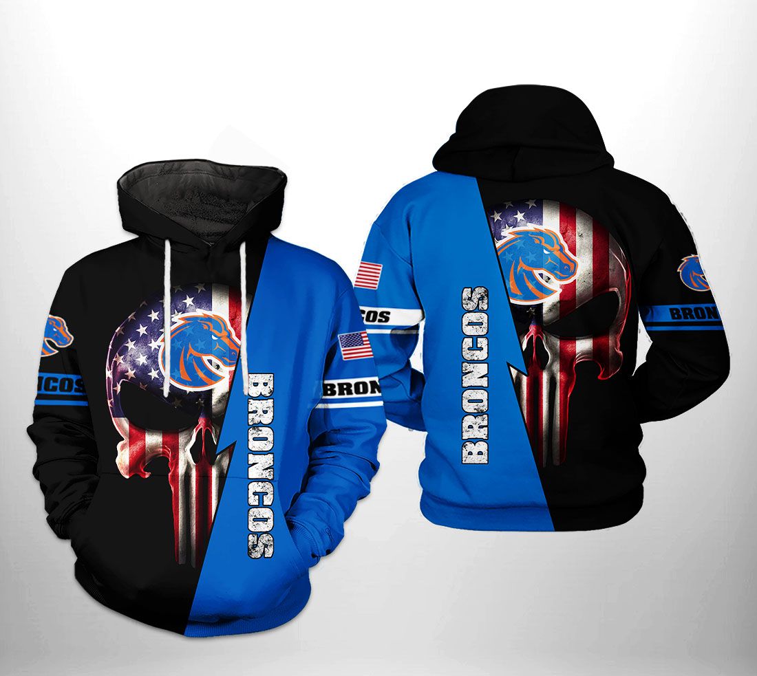 Boise State Broncos NCAA US Flag Skull 3D Printed Hoodie/Zipper Hoodie