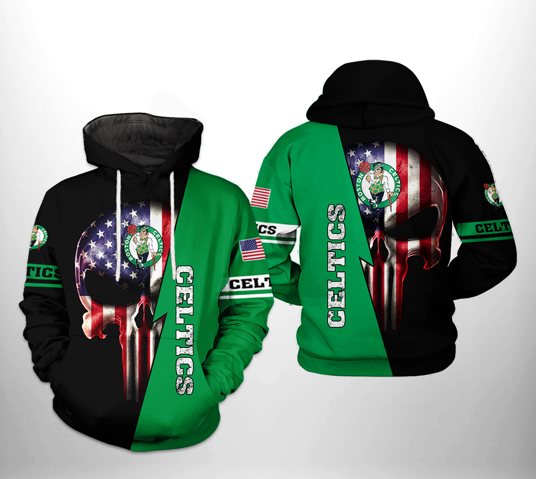 Boston Celtics NBA US Flag Skull Team 3D Printed Hoodie/Zipper Hoodie