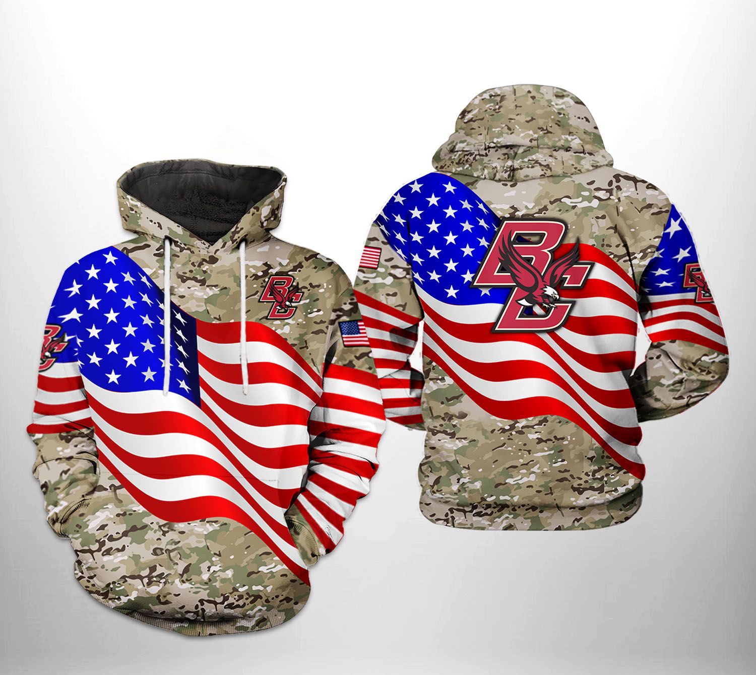 Boston College Eagles NCAA US Flag Camo Veteran 3D Printed Hoodie/Zipper Hoodie