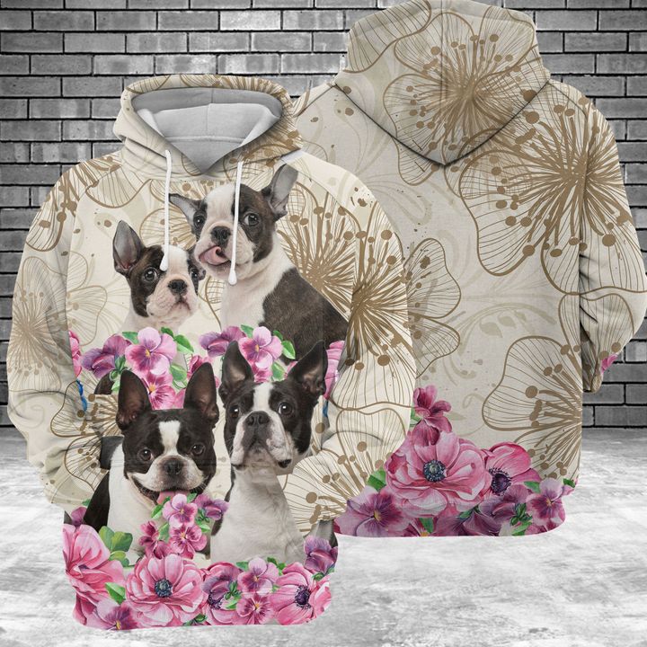 Boston Terrier Flower 3D Printed Hoodie/Zipper Hoodie